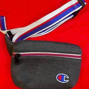 Champion Dark Gray Belt Bag with Red and Blue Strap
